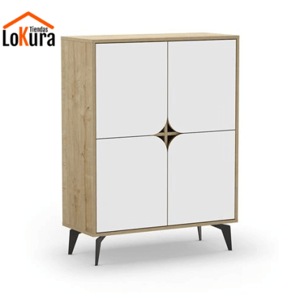 mueble auxiliar alto blanco y roble Nola – 90x38x120 cm – Tienda Lokura