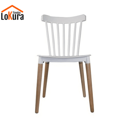 Sillas plásticas con patas de madera de haya, estilo nórdico con asiento de polipropileno blanco, ideales para comedor
