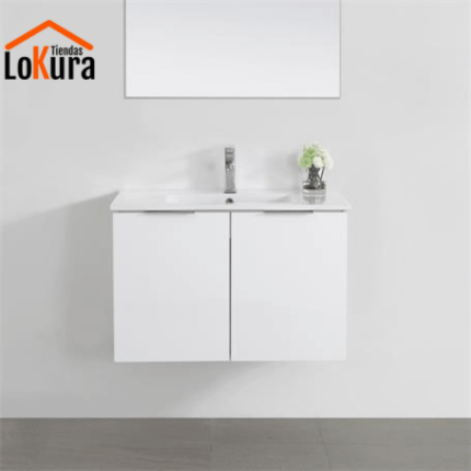 Lavabo colgado pared Venus con mueble de baño suspendido blanco y lavabo cerámico integrado