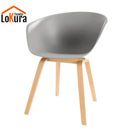 Sillas de comedor estilo nórdico grises, asiento curvo en polipropileno y patas de haya, tamaño compacto