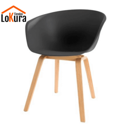 Sillas de comedor estilo nórdico negras, respaldo curvo y patas de madera de haya, diseño moderno y duradero