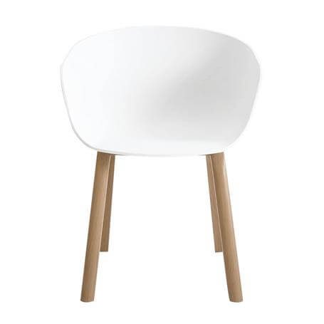 Sillas de comedor estilo nórdico en blanco, diseño moderno en polipropileno y patas robustas de madera."