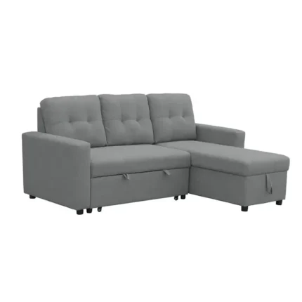 Sofá cama chaise longue reversible Teide gris con arcón y sistema extraíble