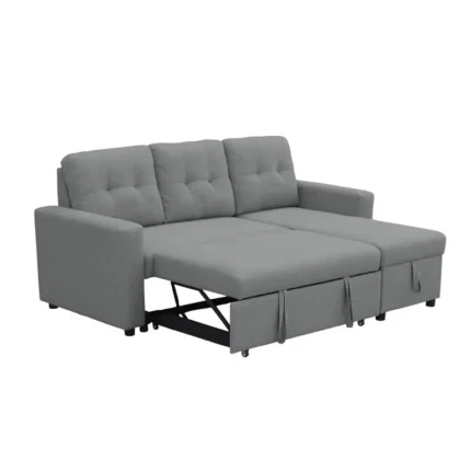 Sofá cama chaise longue reversible Teide en color gris con sistema de arrastre abierto