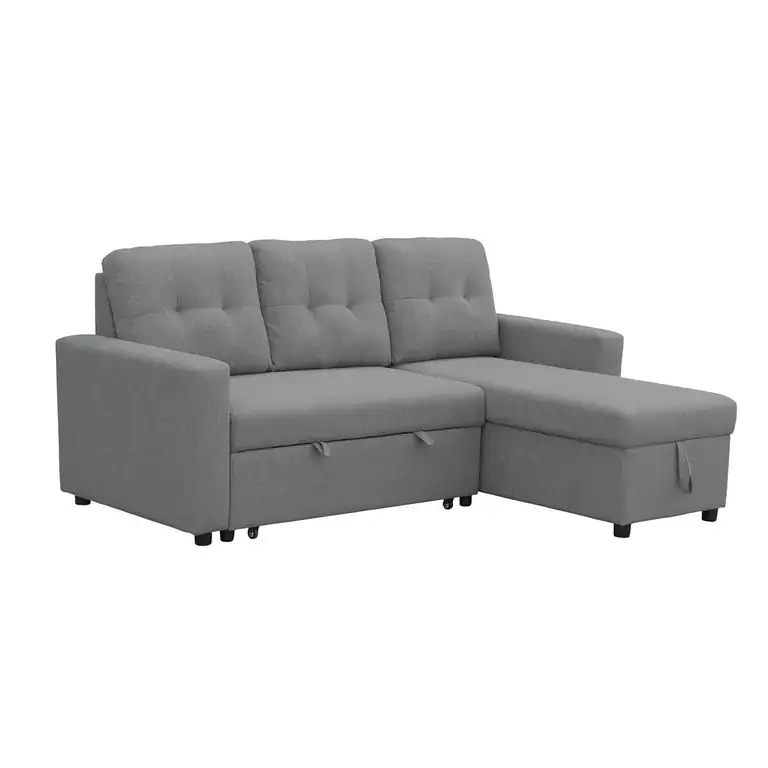 Sofá cama chaise longue reversible Teide gris con arcón y sistema extraíble
