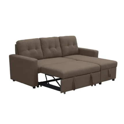 Sofá cama chaise longue reversible Teide marrón con sistema extraíble y arcón