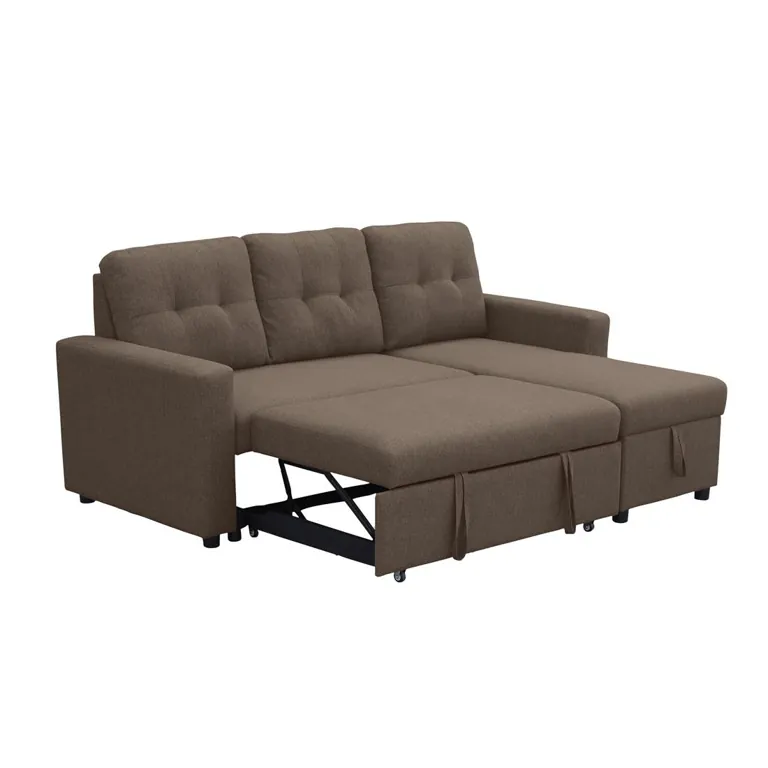 Sofá cama chaise longue reversible Teide marrón con sistema extraíble y arcón
