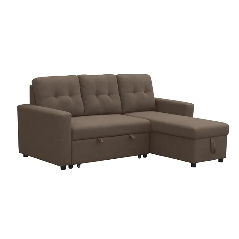 Sofá cama chaise longue reversible Teide en color marrón con arcón de almacenamiento