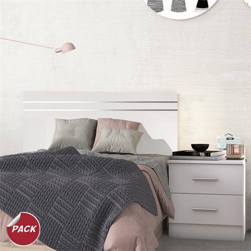 Pack cabecero y mesita para cama individual READY en color blanco, ideal para dormitorio
