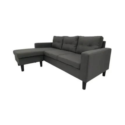 sofá de 3 plazas con chaise longue Fiore en color gris oscuro vista lateral