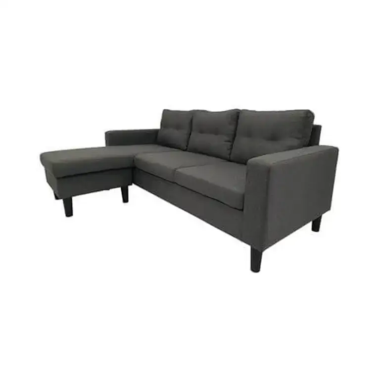 sofá de 3 plazas con chaise longue Fiore en color gris oscuro vista lateral