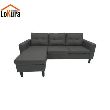 sofá de 3 plazas con chaise longue Fiore en color gris oscuro