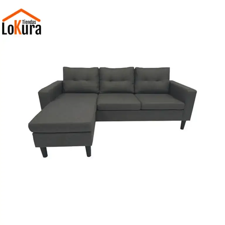 sofá de 3 plazas con chaise longue Fiore en color gris oscuro