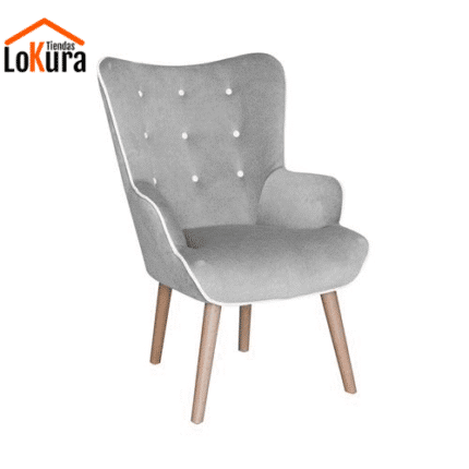 Butaca madera tapizada con respaldo alto, patas de madera y diseño moderno.