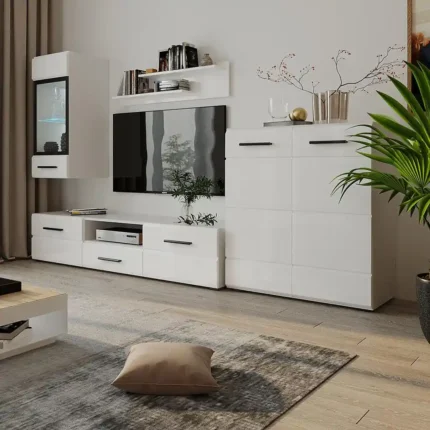 Composición de muebles para salón ALASKA MINI blanco brillo con iluminación LED