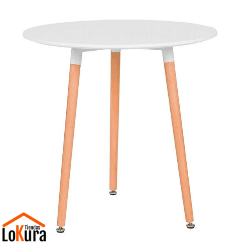 Mesas redondas de 80 cm, estilo nórdico con patas de madera y un diámetro de 80cm