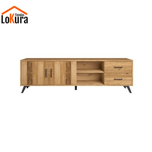 Mueble para TV de 180 cm Nordic con puertas serigrafiadas y patas negras