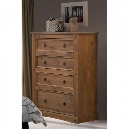 Sinfonier de madera nogal rústico, con 4 cajones amplios, modelo Nebraska ideal para dormitorios