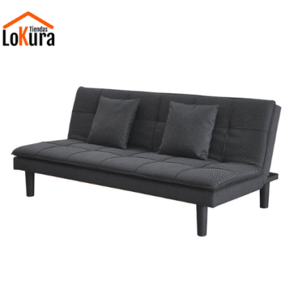 Sofá cama 180 largo modelo Momi en gris oscuro, funcional y elegante, ideal para espacios pequeños.