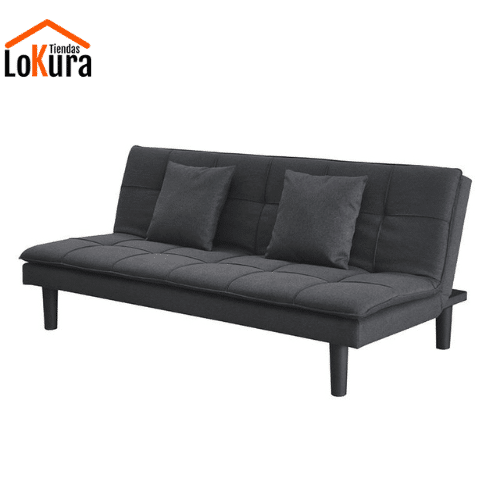 Sofá cama 180 largo modelo Momi en gris oscuro, funcional y elegante, ideal para espacios pequeños.