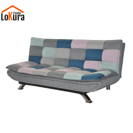 Sofá cama patchwork multicolor de 3 plazas para espacios contemporáneos
