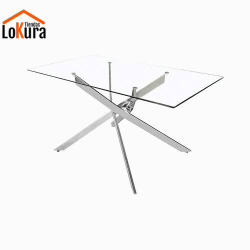 mesa de centro de sala de vidrio y patas de metal cromado para salones modernos