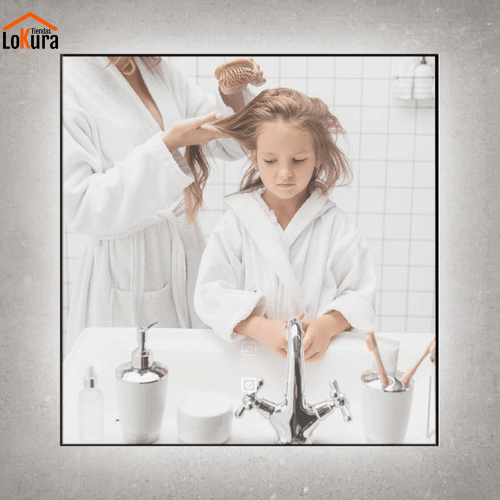 Espejo touch led para baño, diseño cuadrado de 80x80 cm, Espejo táctil con iluminación LED, cristal de 5 mm