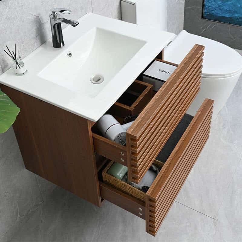 Mueble suspendido para baño serie Violeta, acabado en madera, ideal para baños pequeños, medidas 80x46x54 cm