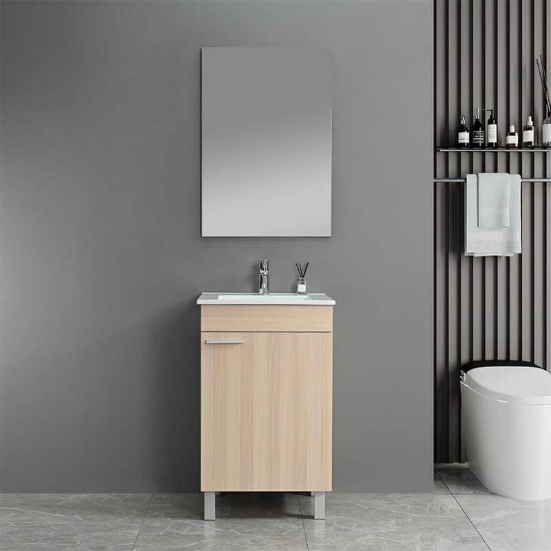 Mueble lavabo baño 50 cm en color haya con cajón amplio y lavabo cerámico