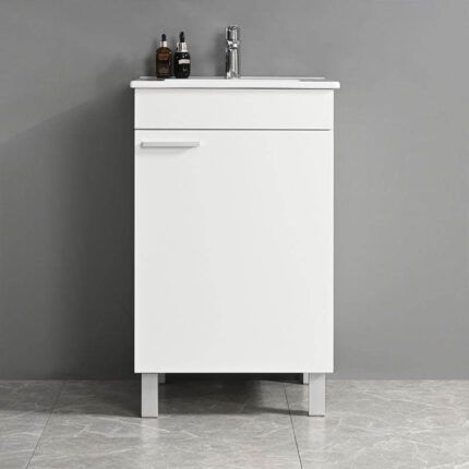 Mueble lavabo baño blanco con patas de aluminio, diseño compacto y funcional, medidas 50x46x85 cm