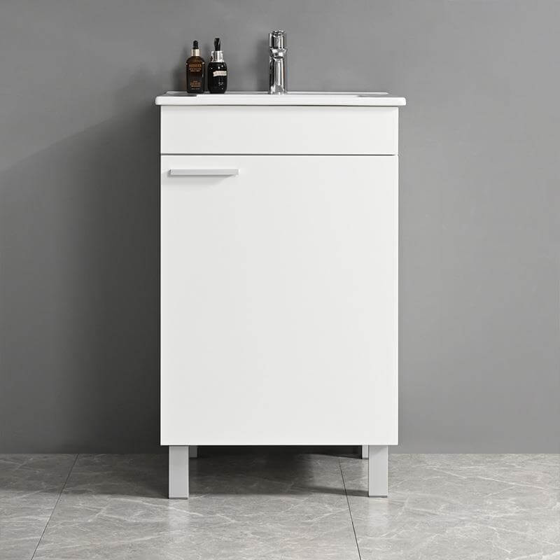 Mueble lavabo baño blanco con patas de aluminio, diseño compacto y funcional, medidas 50x46x85 cm