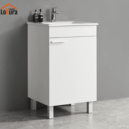 Mueble Lavabo Baño 50 cm en color blanco con cajón amplio y lavabo cerámico