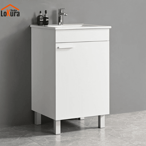 Mueble Lavabo Baño 50 cm en color blanco con cajón amplio y lavabo cerámico