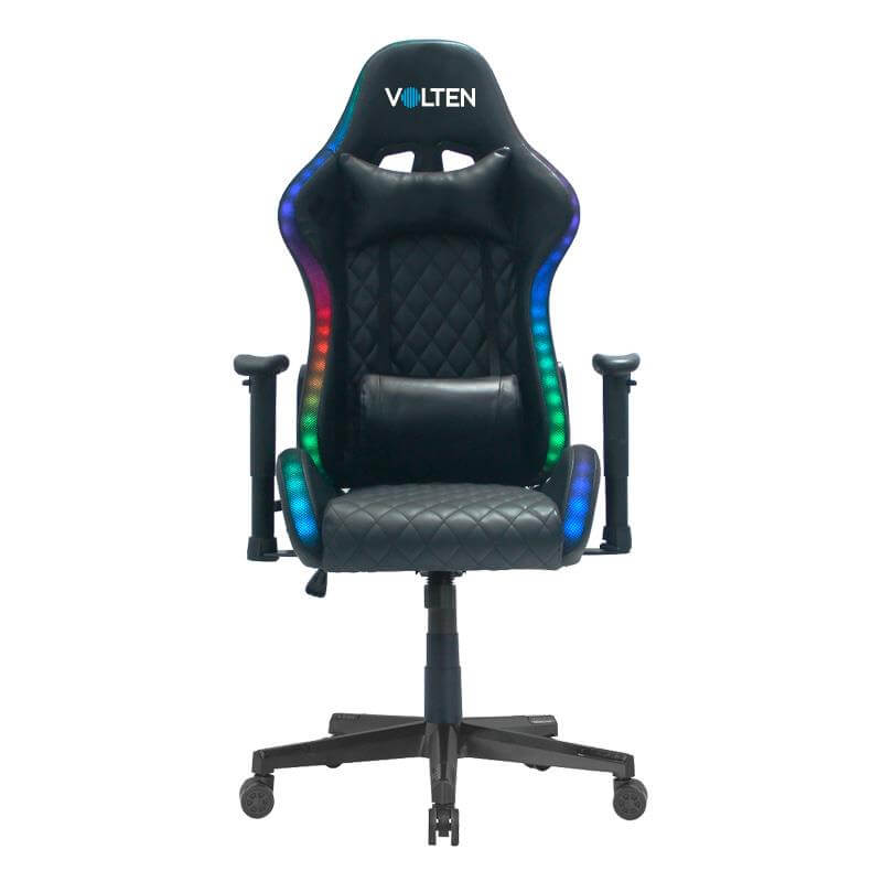 Sillas Gaming con Luces RGB en color negro fabricada en PU resistente, ideal para setups modernos