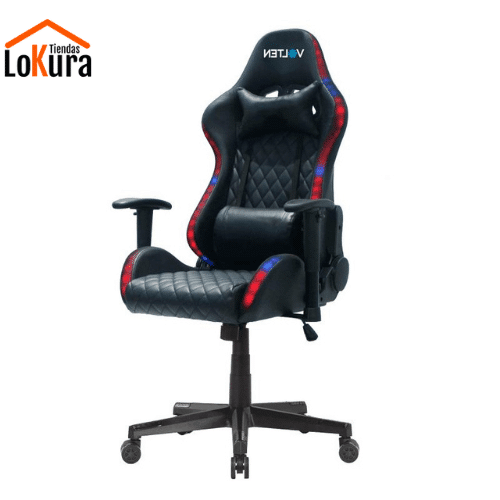 Silla RGB Gamer con iluminación LED RGB personalizable y reposabrazos 2D ajustables.