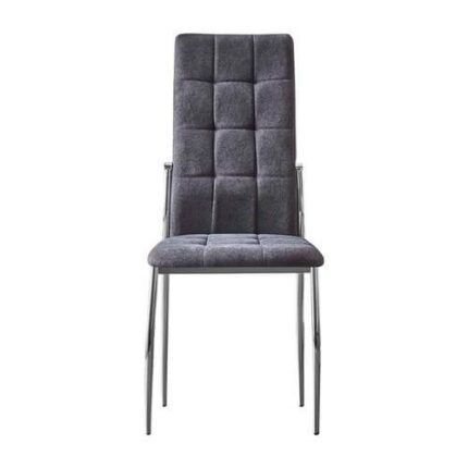 Sillas comedor cromadas tapizadas en tela Nido de color gris oscuro y patas metálicas cromadas