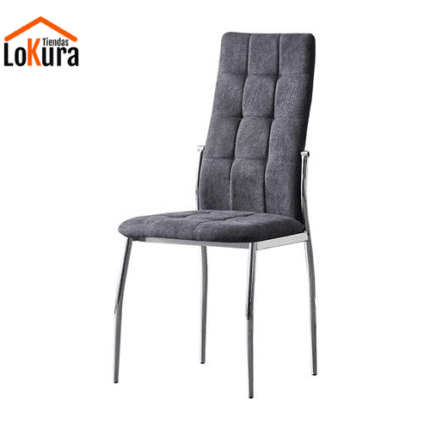 Sillas comedor cromadas tapizadas gris oscuro con patas metálicas