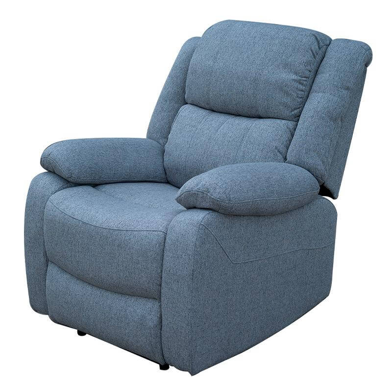 Sillón reclinable motorizado ajustado a 120°, ideal para leer o relajarse, con diseño moderno y compacto