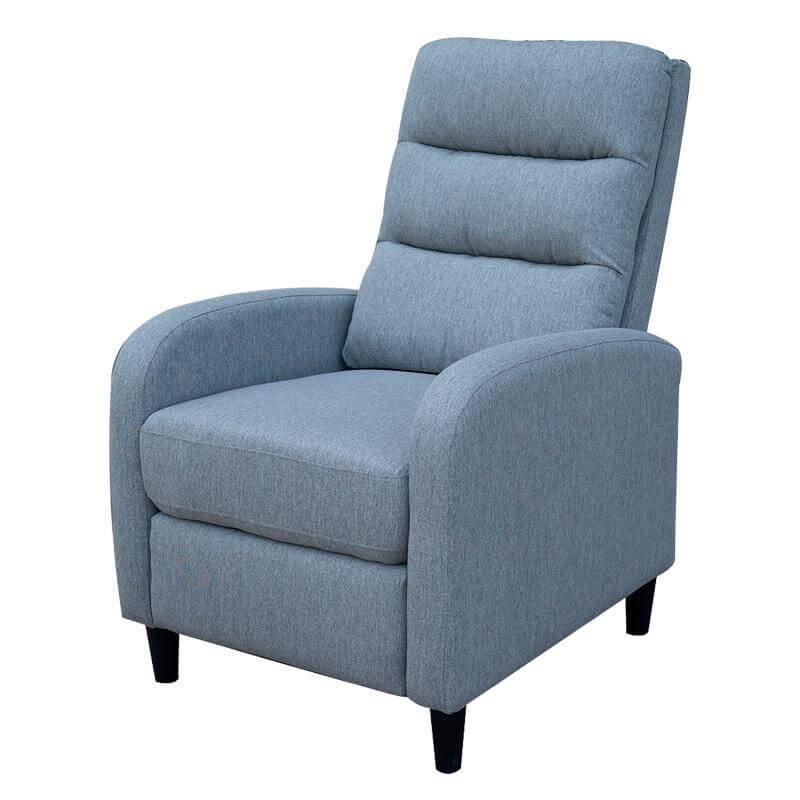 Sillón descanso relax en color azul, con tapicería suave al tacto y diseño reclinable, en posición normal