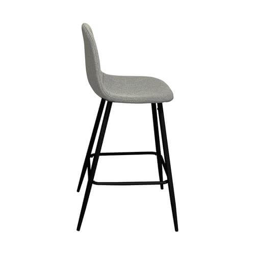 Taburete tapizado gris Borneo con estructura resistente y diseño compacto para hogar o negocios