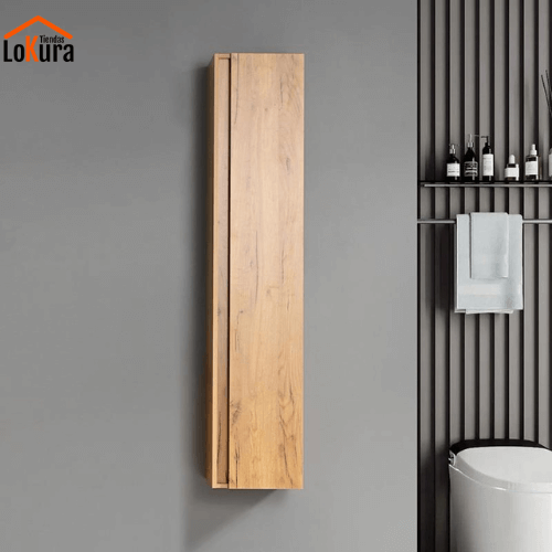 Columna mueble auxiliar baño suspendido en color roble con diseño moderno y funcional