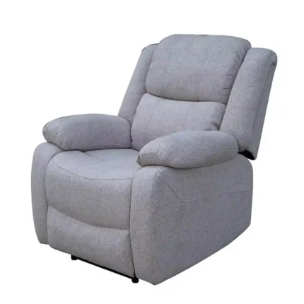 Sillón relax eléctrico en color azul, con respaldo ajustable y reposabrazos acolchados.