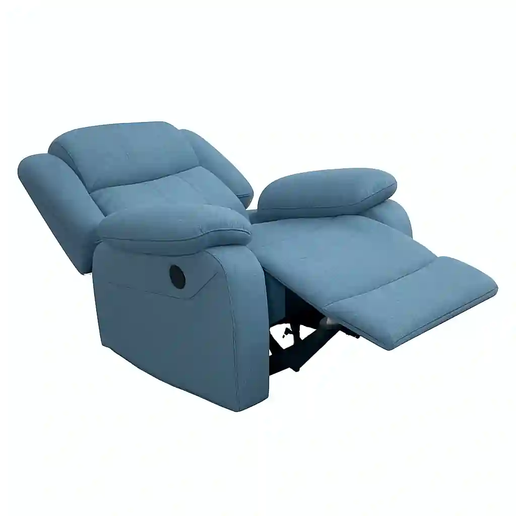 Sillón reclinable eléctrico tela azul Momi con estructura solida y robusta