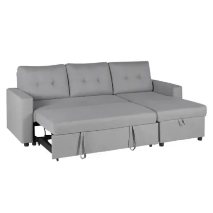 sofá chaise longue cama y arcón Momi abierto en modo cama