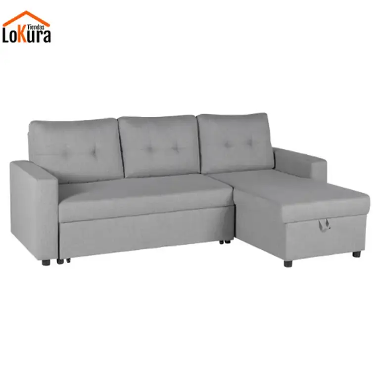 sofá chaise longue cama y arcón Momi en color gris