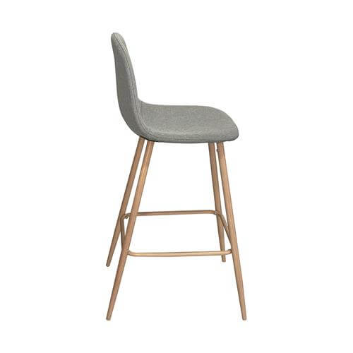 taburete color gris con diseño moderno, tapizado gris Mercurio y patas resistentes, perfecto para cocinas y negocios