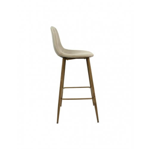 Banqueta con respaldo alto y tapizado beige, perfecta para cocinas con estilo