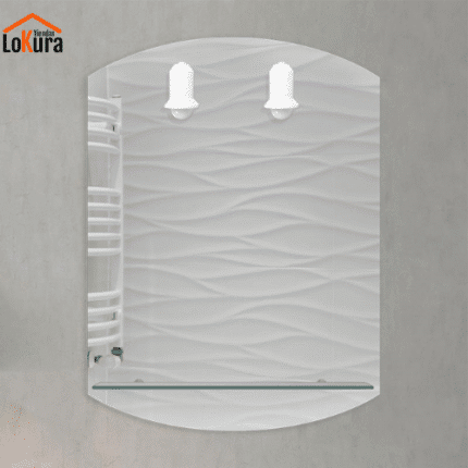 Espejo de baño con luz diseño de doble elipse, dos focos integrados y práctica repisa de cristal medidas de 60x80 cm
