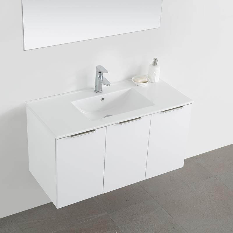 Mueble baño 100 cm con lavabo cerámico resistente y color blanco brillante