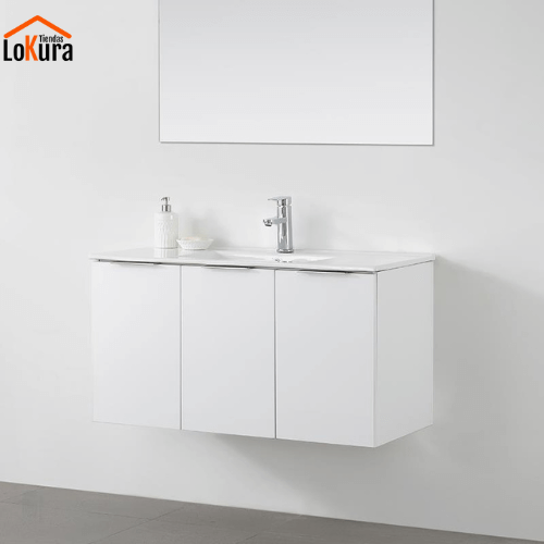 Mueble baño 100 cm con lavabo cerámico, diseño suspendido y amplio almacenamiento